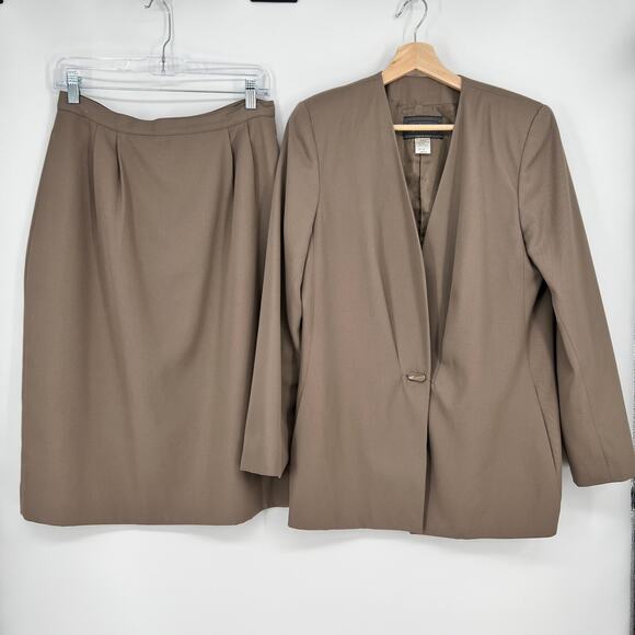 Vtg Epitome Skirt Suit Tag 14/ Fits 28" Tan One Button Blazer Straight Midi READ - Picture 1 of 12